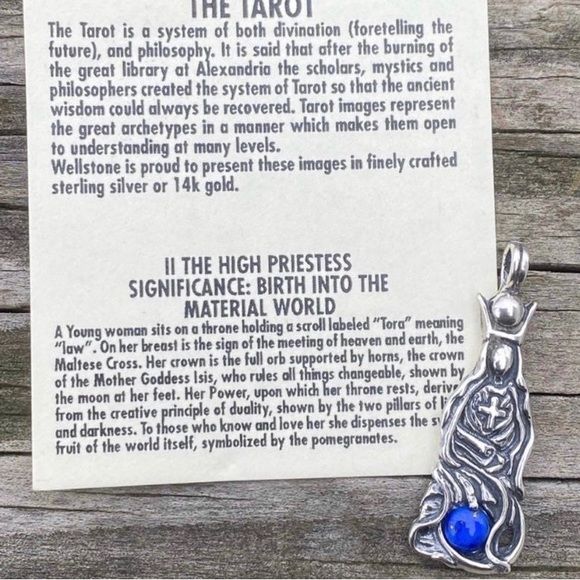 High Priestess Tarot pendant .925 Sterling Silver w/ genuine Lapis Lazuli USA - Picture 7 of 11
